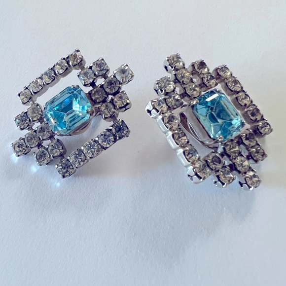 Vintage Art Deco Chic Large Statement Clip On Rhinestone Earrings/ Shoe Clips - Picture 10 of 10